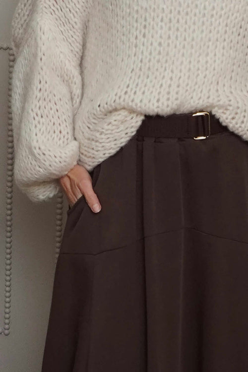 Georgetta Belted Cotton Skirt Cocoa - Image 3
