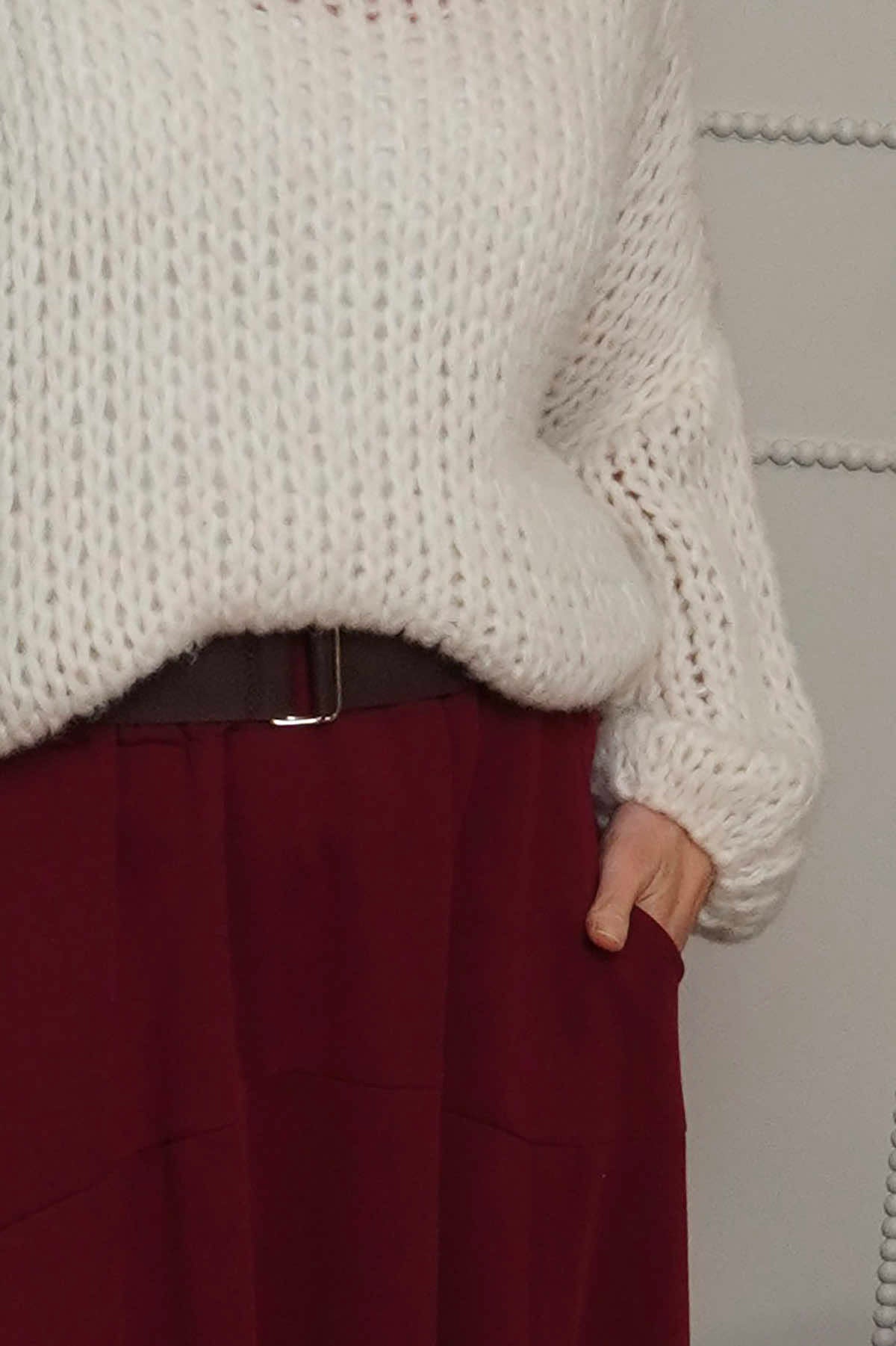 Georgetta Belted Cotton Skirt Wine