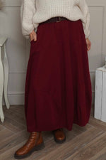 Georgetta Belted Cotton Skirt Wine Wine - Georgetta Belted Cotton Skirt Wine