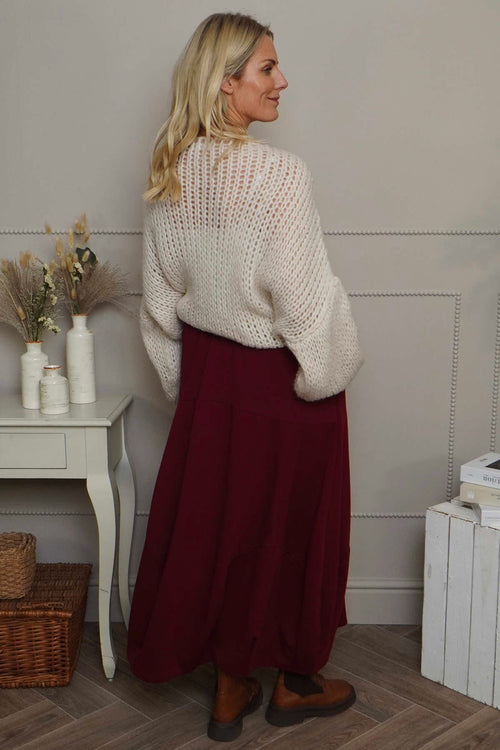Georgetta Belted Cotton Skirt Wine - Image 4