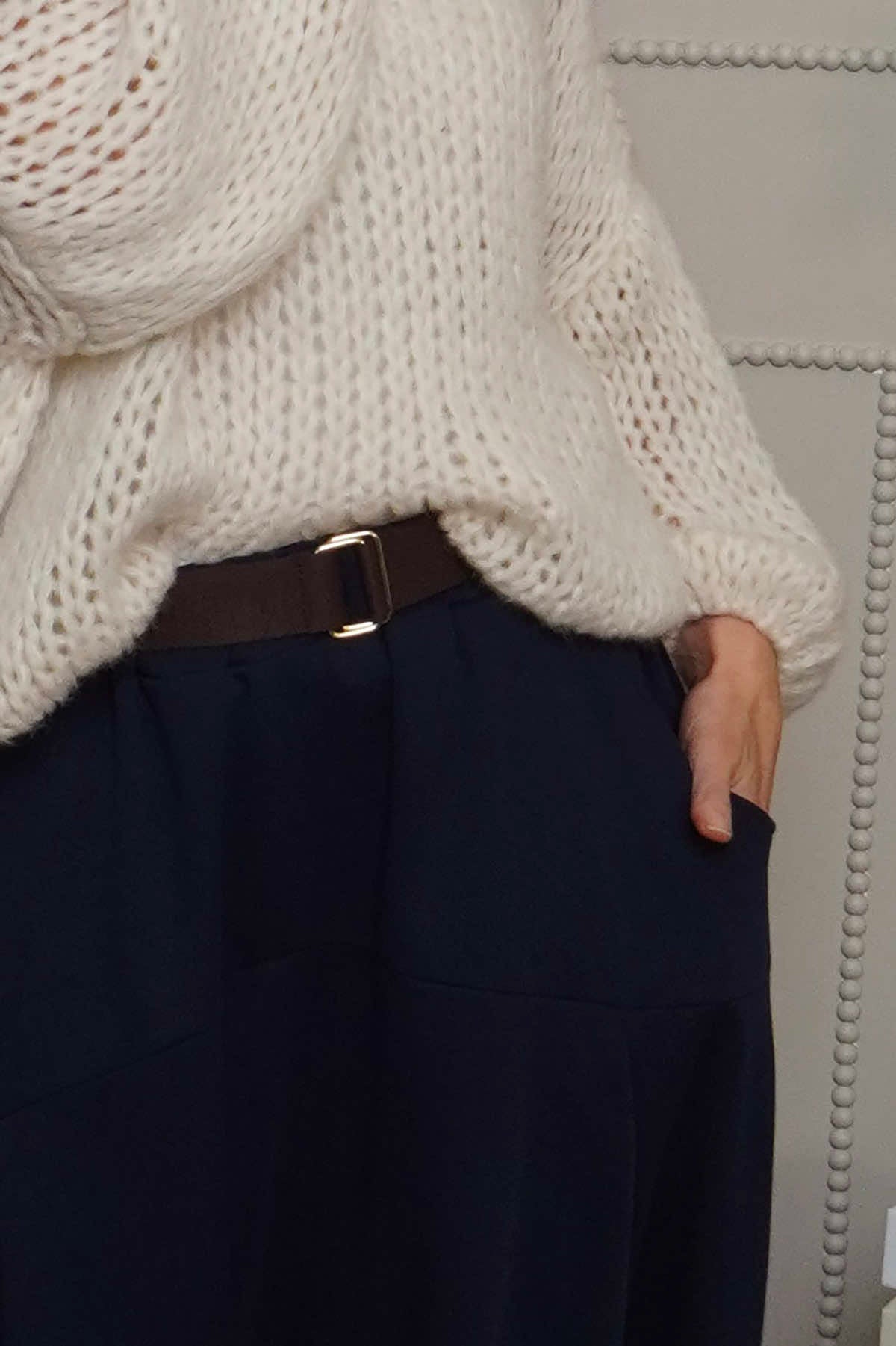 Georgetta Belted Cotton Skirt Navy