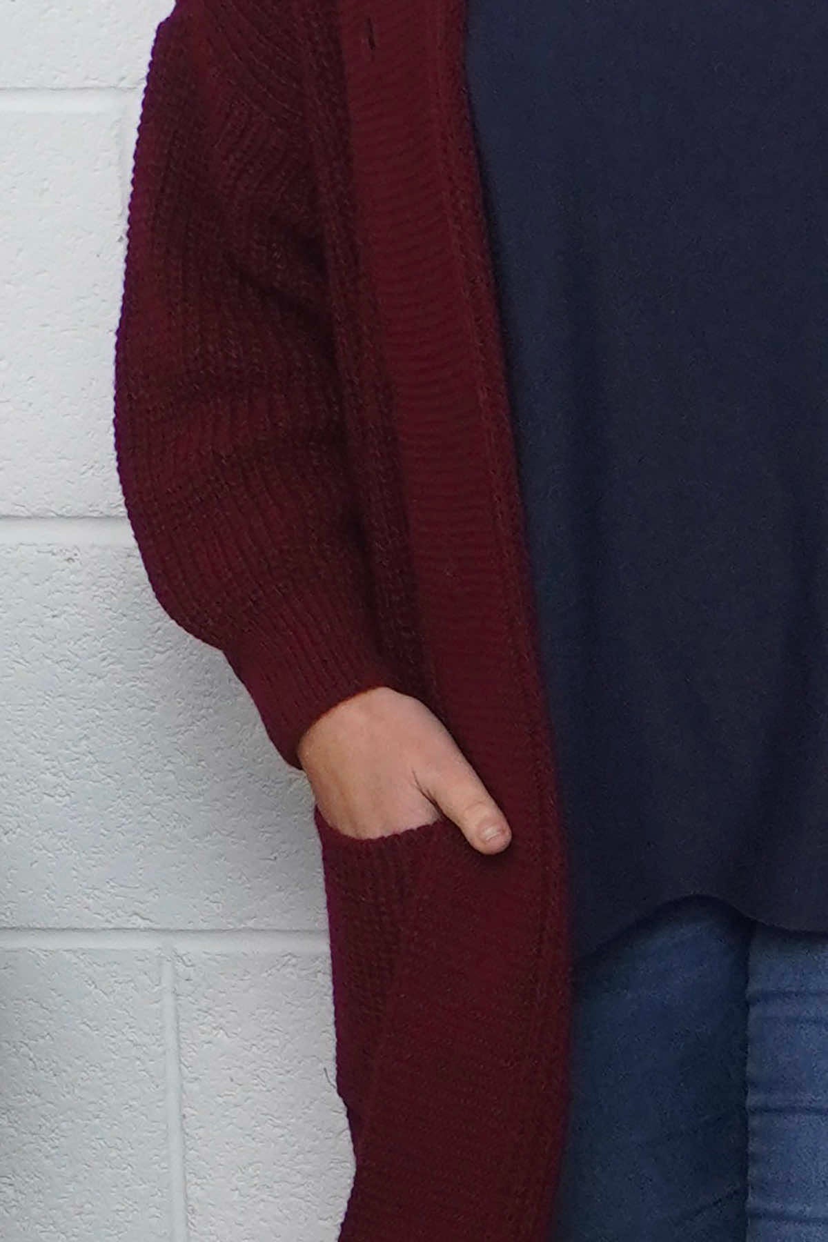 Alison Hooded Knitted Jacket Wine