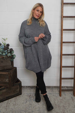 Bridie Polo Neck Knitted Tunic Grey