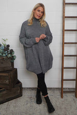 Bridie Polo Neck Knitted Tunic Grey Grey - Bridie Polo Neck Knitted Tunic Grey