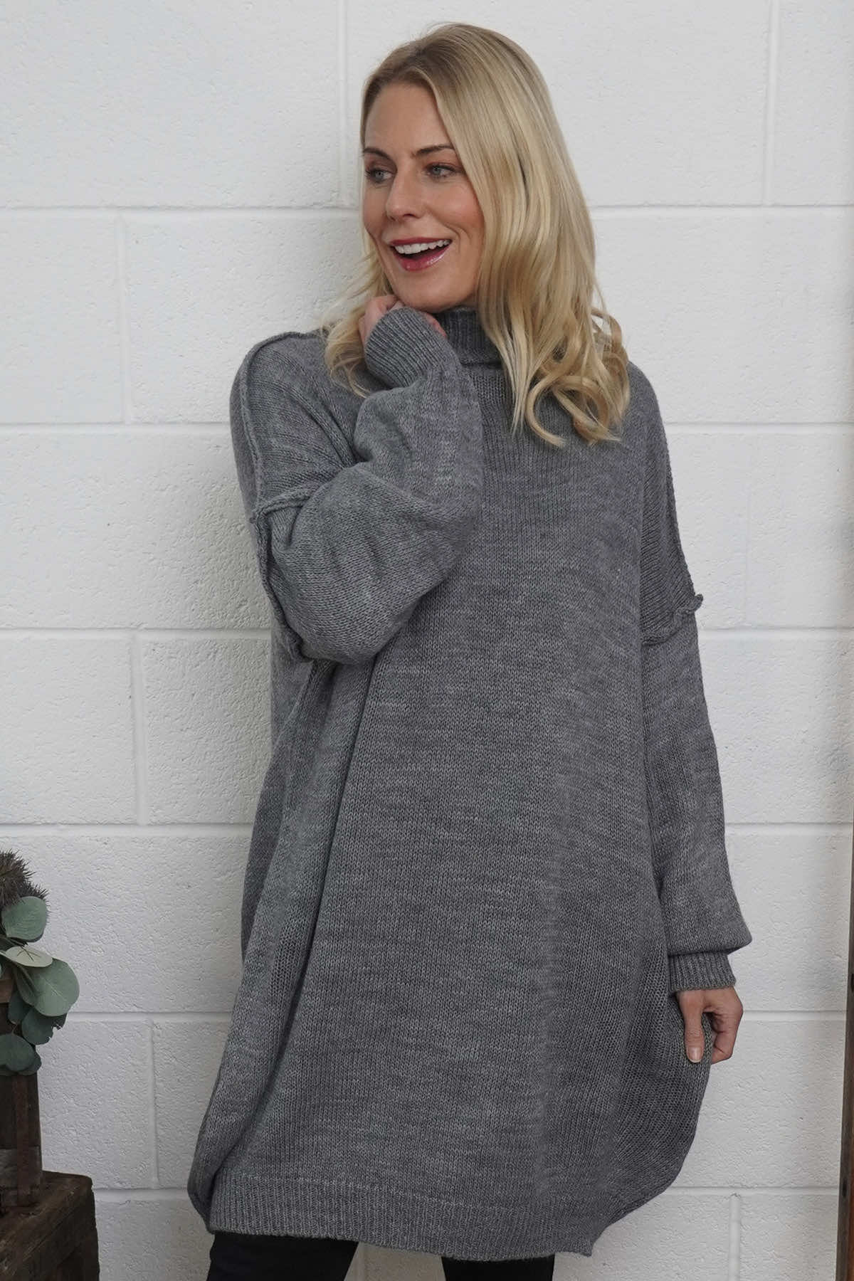 Bridie Polo Neck Knitted Tunic Grey