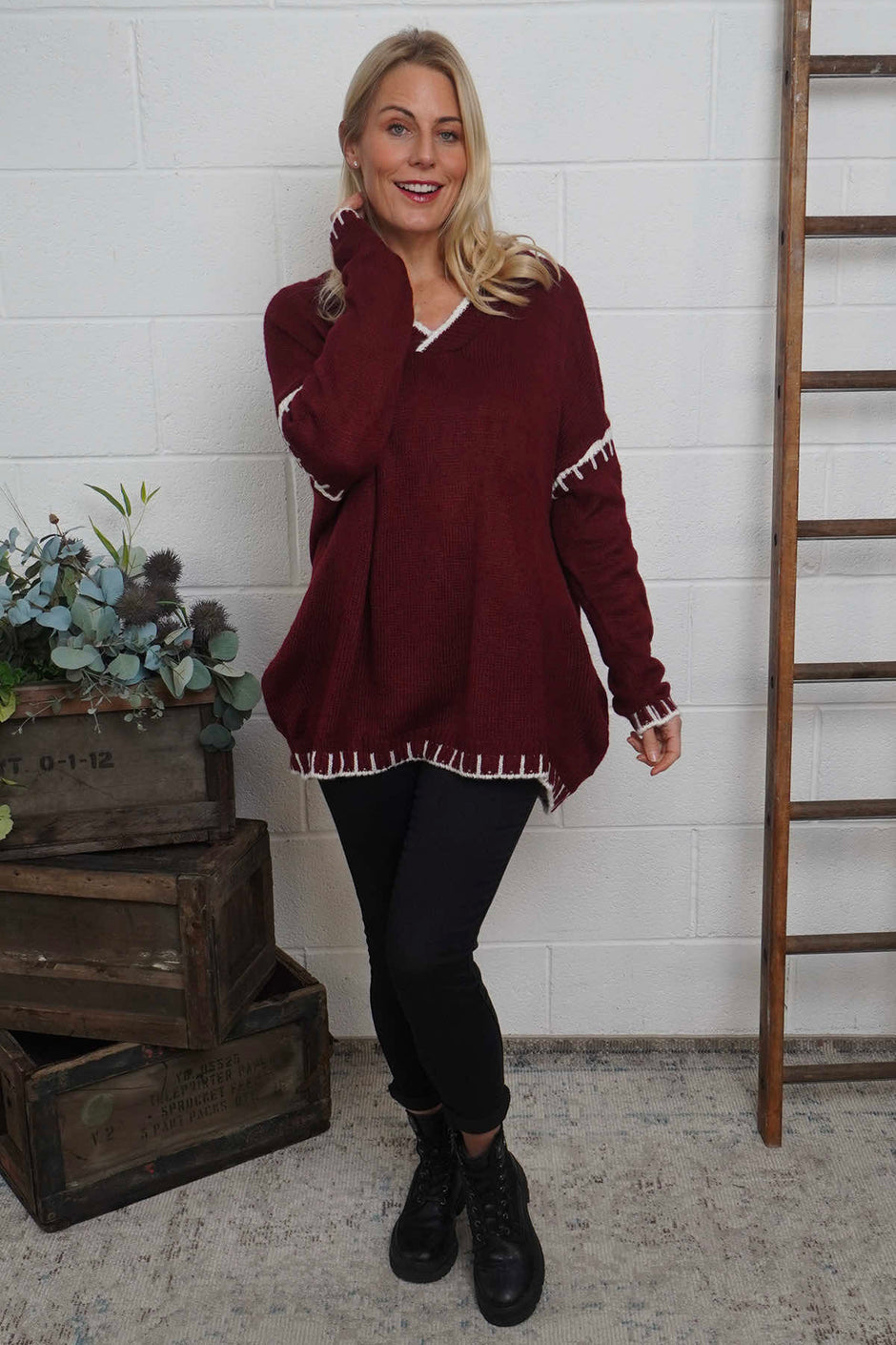 Emma Knitted Jumper Burgundy