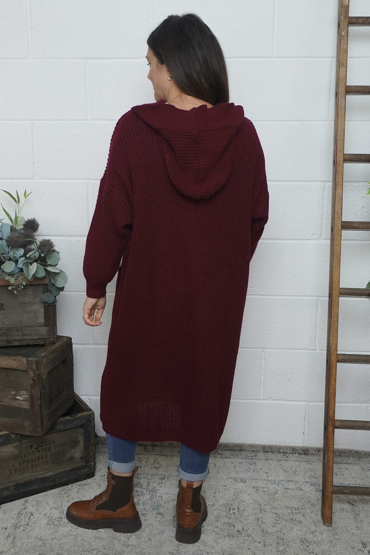 Alison Hooded Knitted Jacket Wine