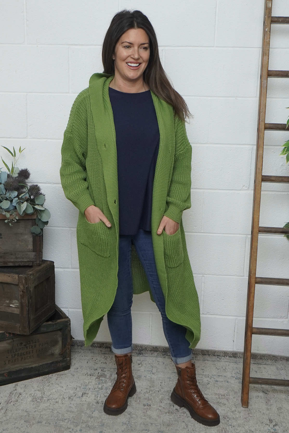 Alison Hooded Knitted Jacket Green