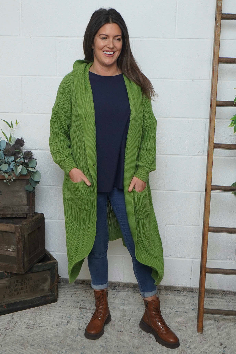 Alison Hooded Knitted Jacket Green