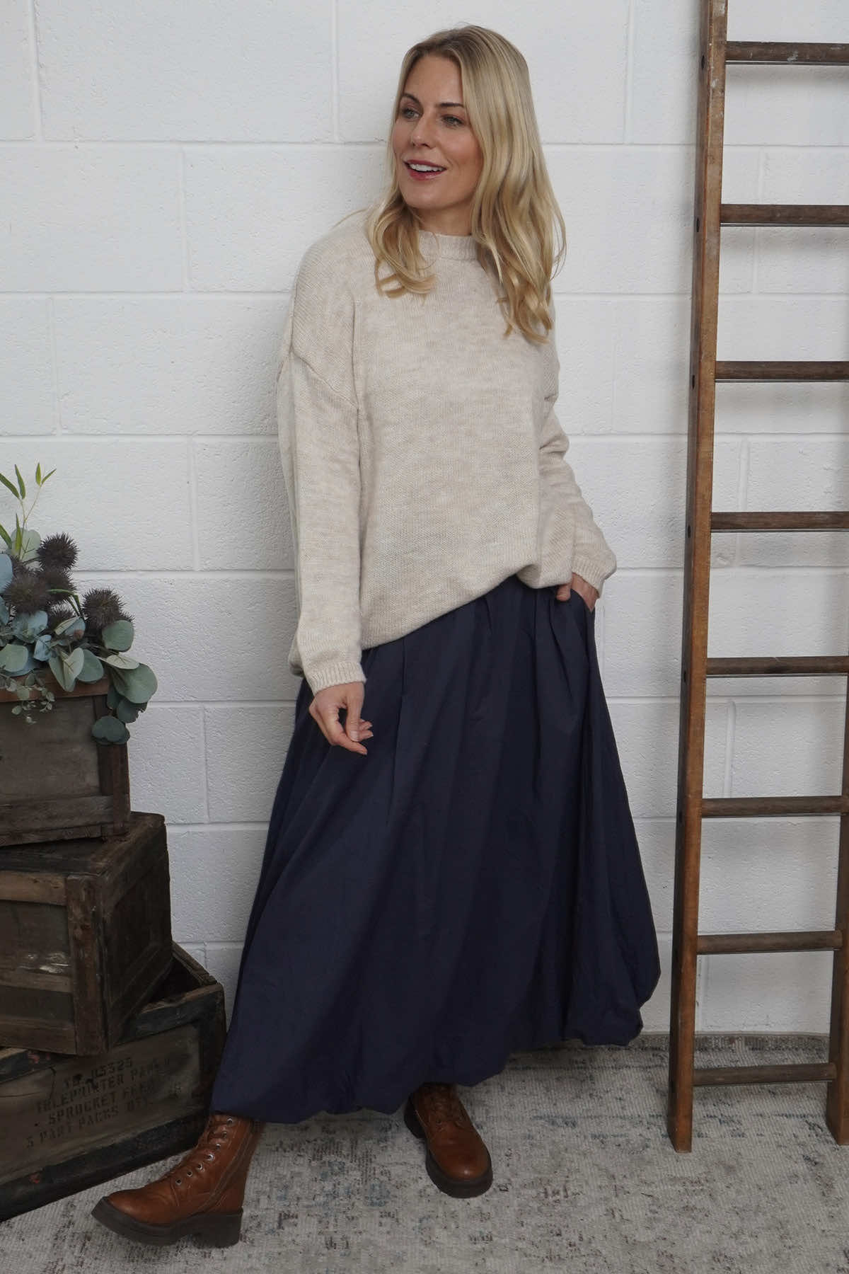 Wilfreda Puffball Cotton Skirt Navy