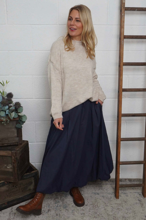 Wilfreda Puffball Cotton Skirt Navy