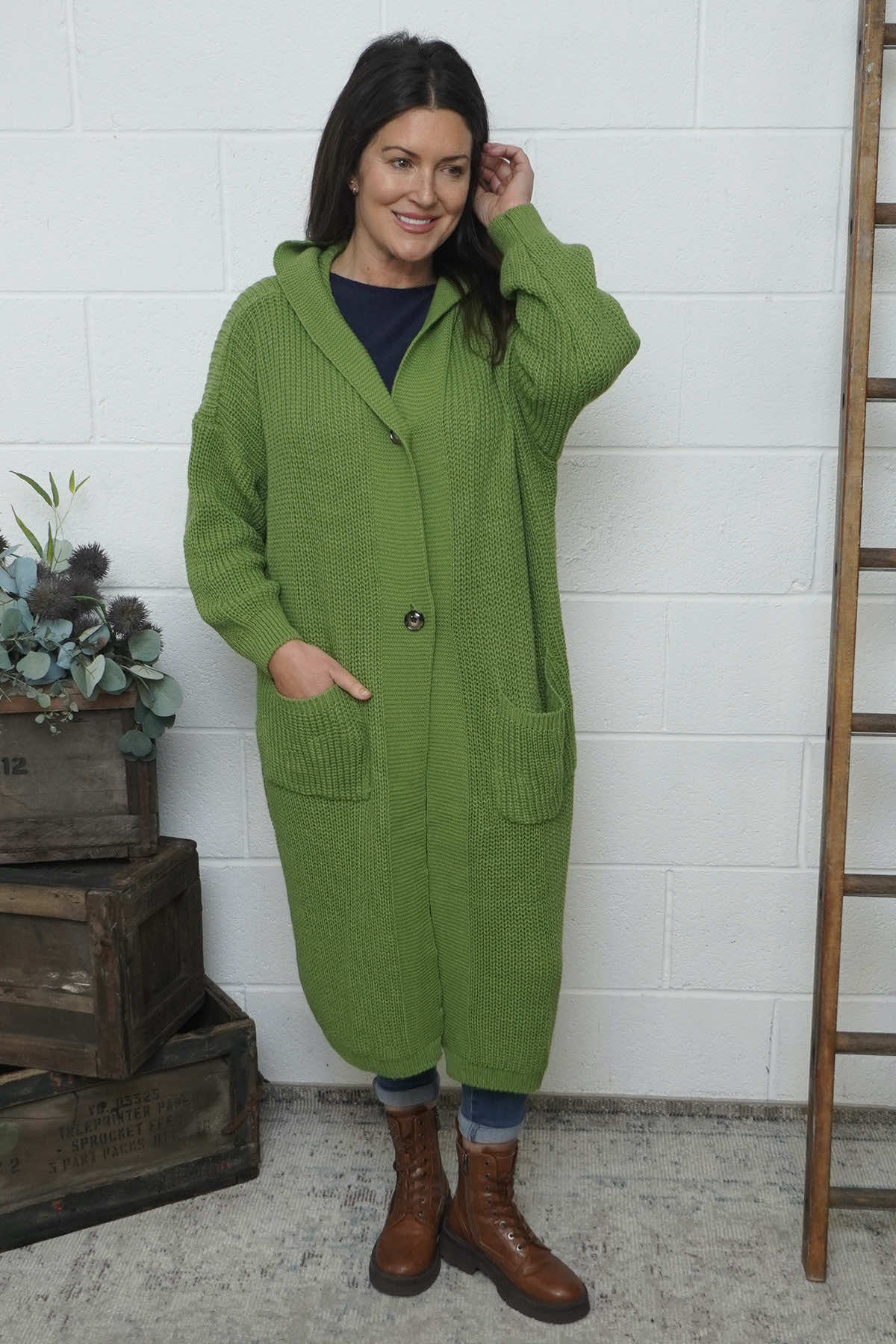 Alison Hooded Knitted Jacket Green