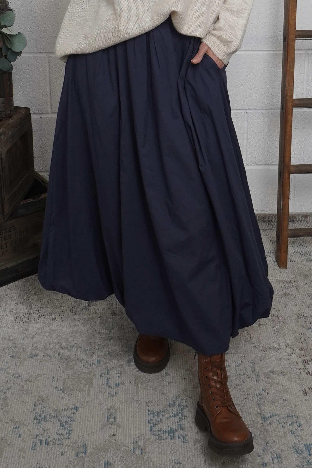 Wilfreda Puffball Cotton Skirt Navy