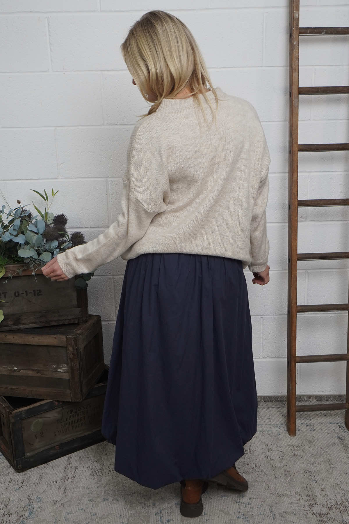 Wilfreda Puffball Cotton Skirt Navy
