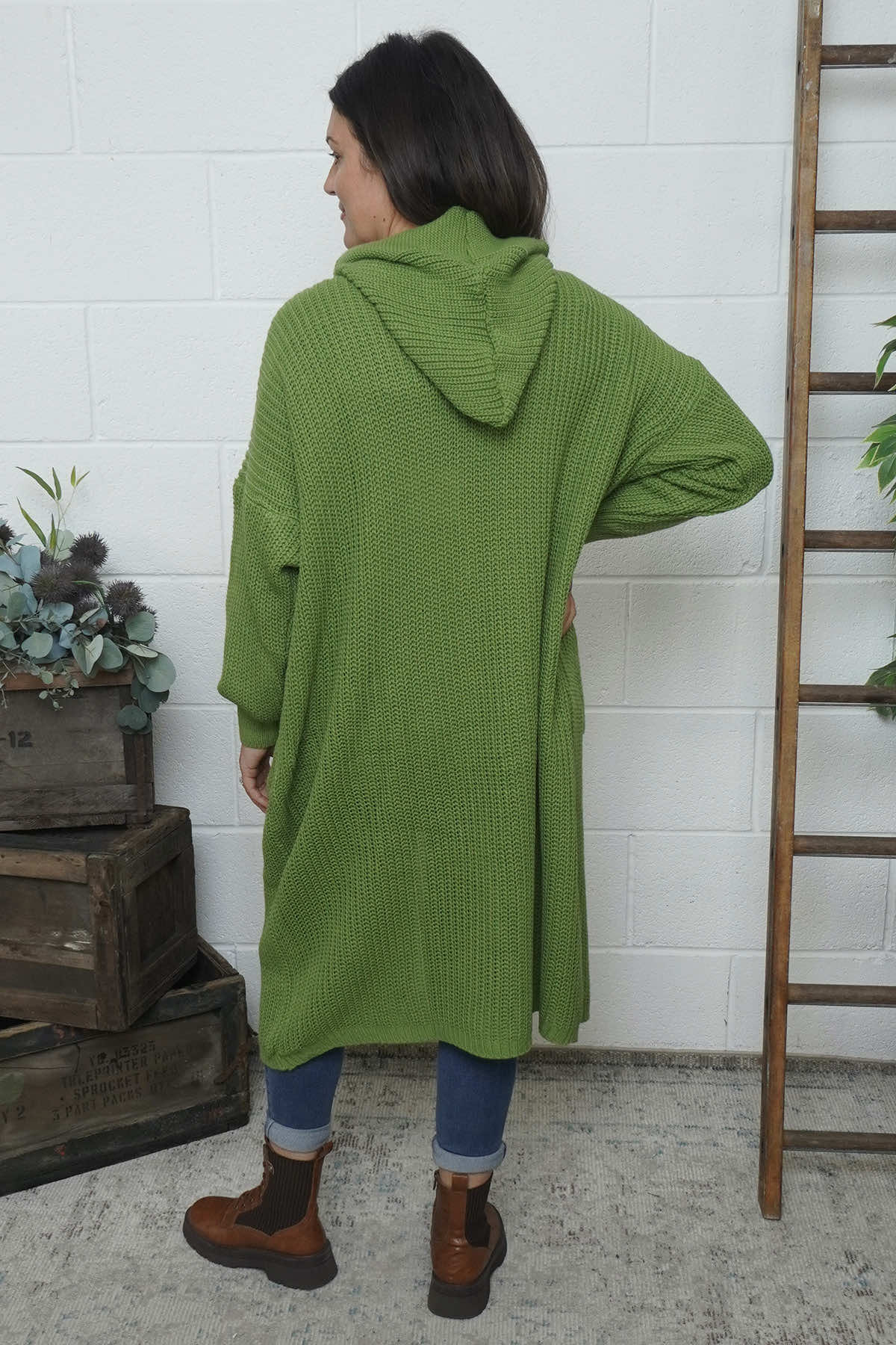 Alison Hooded Knitted Jacket Green