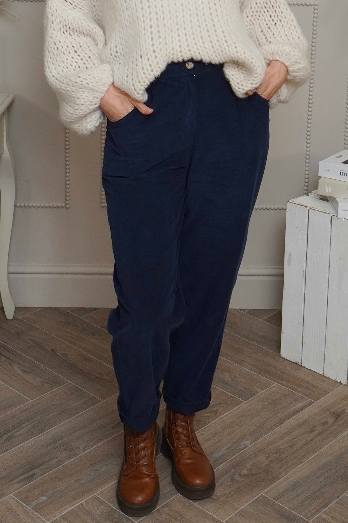 Carmella Needlecord Trousers Navy