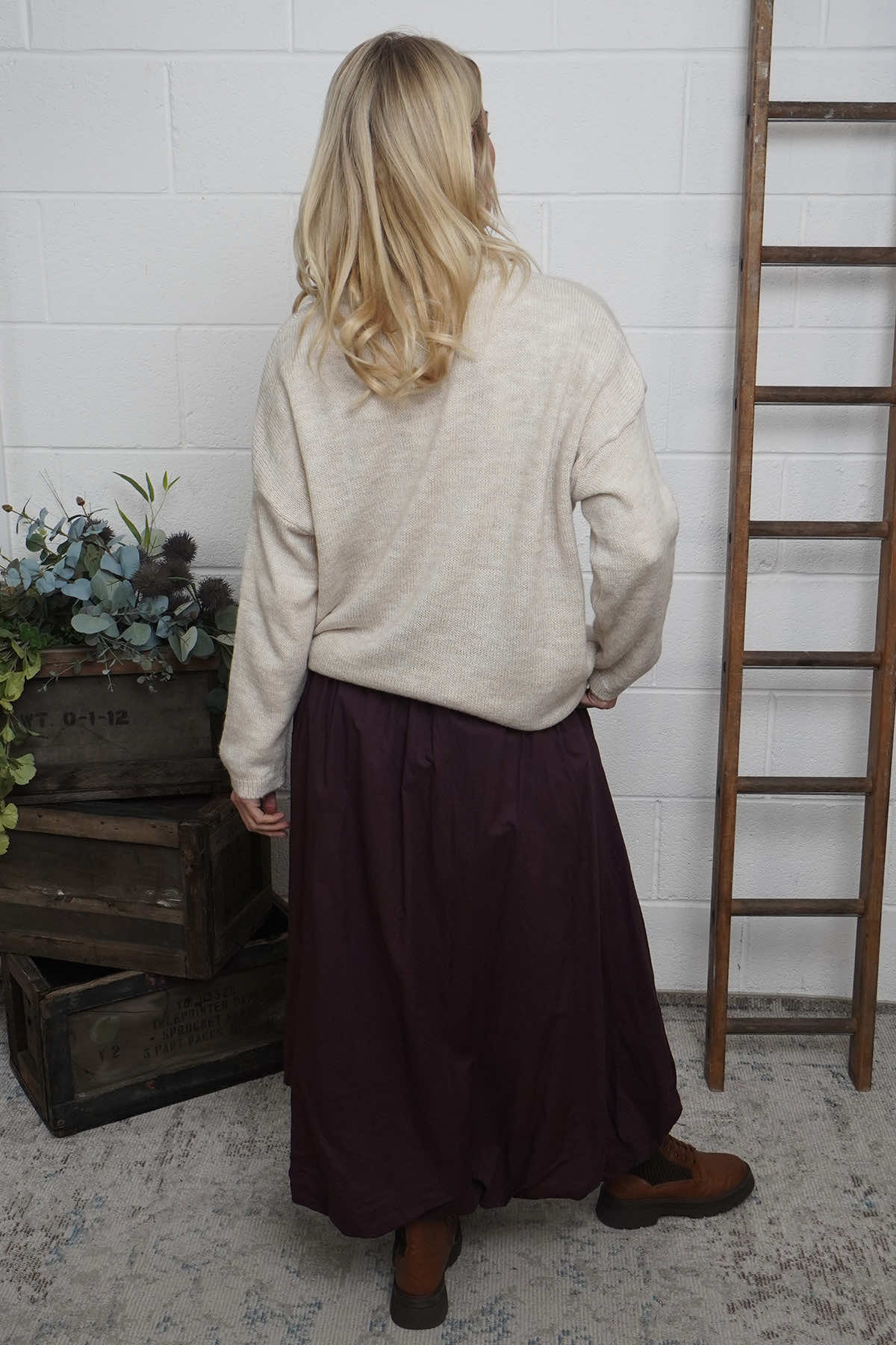Wilfreda Puffball Cotton Skirt Burgundy