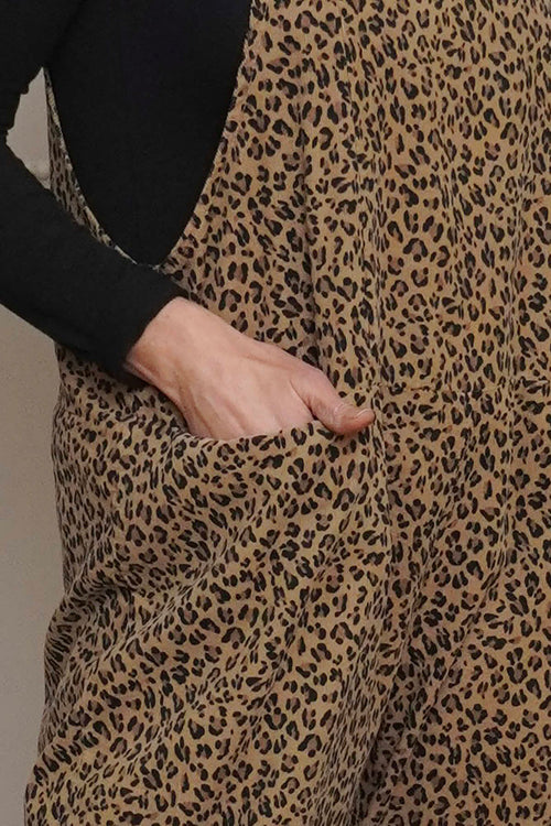 Pabo Leopard Needlecord Dungarees Camel - Image 3