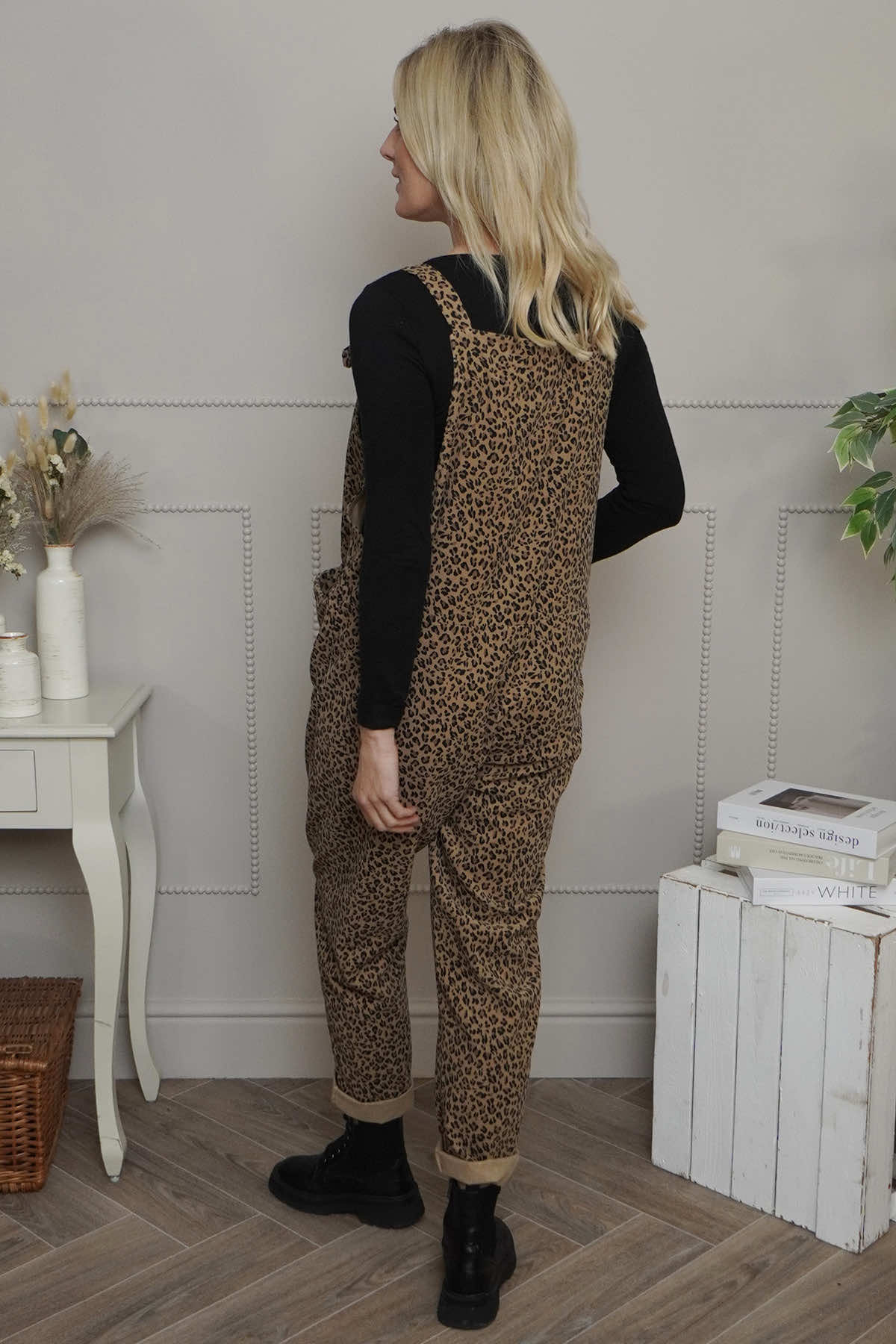 Pabo Leopard Needlecord Dungarees Camel