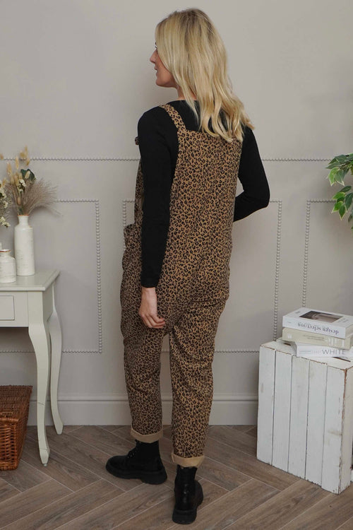 Pabo Leopard Needlecord Dungarees Camel - Image 4