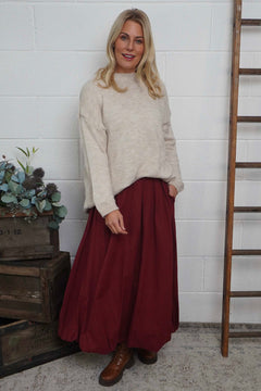 Wilfreda Puffball Cotton Skirt Wine