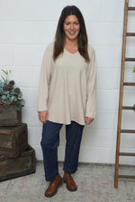 Lynna V-Neck Jumper Stone Stone - Lynna V-Neck Jumper Stone