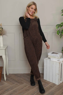 Pabo Leopard Needlecord Dungarees Cocoa