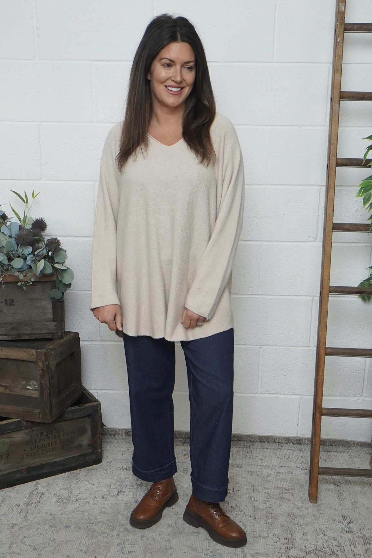 Lynna V-Neck Jumper Stone