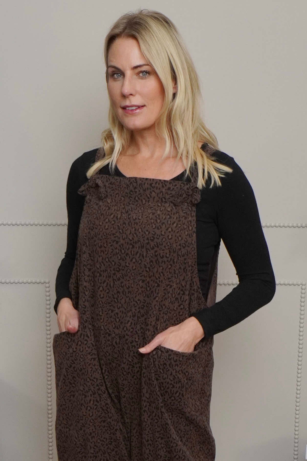 Pabo Leopard Needlecord Dungarees Cocoa