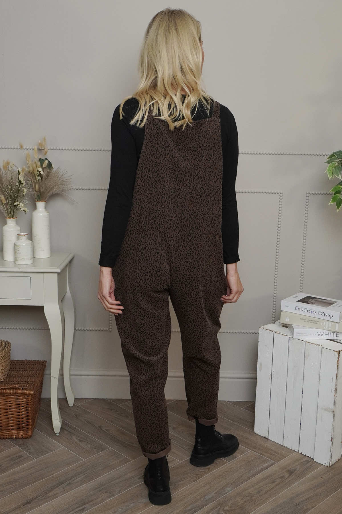 Pabo Leopard Needlecord Dungarees Cocoa
