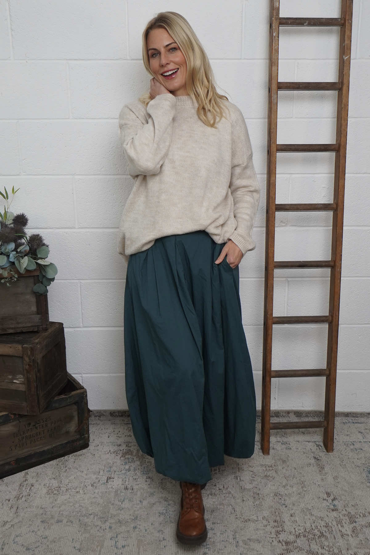 Wilfreda Puffball Cotton Skirt Teal