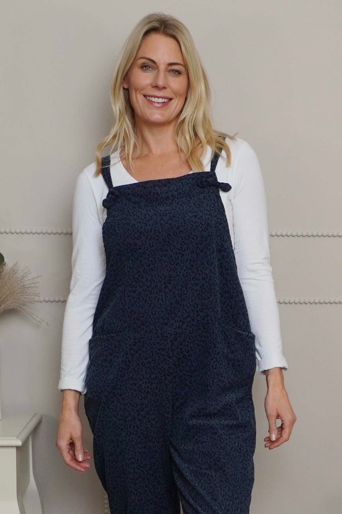 Pabo Leopard Needlecord Dungarees Navy