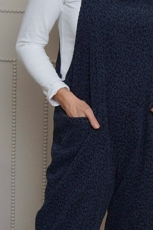 Pabo Leopard Needlecord Dungarees Navy - Image 3