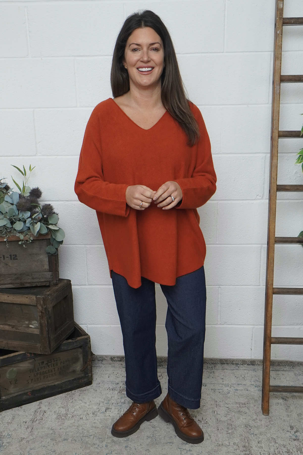 Lynna V-Neck Jumper Burnt Orange
