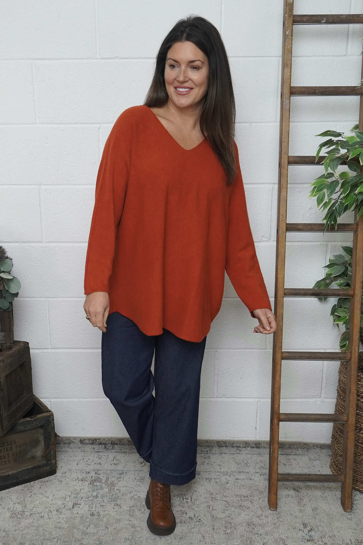 Lynna V-Neck Jumper Burnt Orange