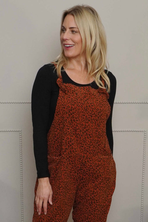 Pabo Leopard Needlecord Dungarees Burnt Orange - Image 3