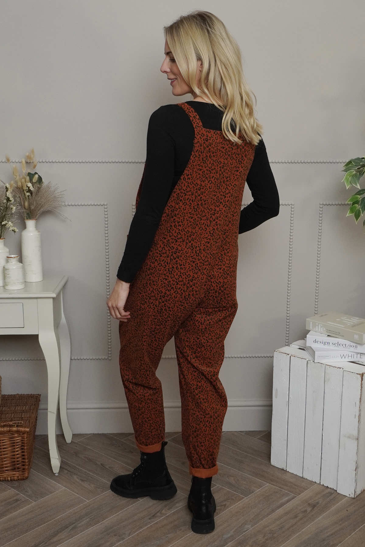 Pabo Leopard Needlecord Dungarees Burnt Orange