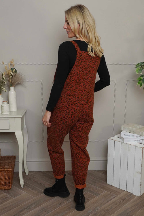 Pabo Leopard Needlecord Dungarees Burnt Orange - Image 4