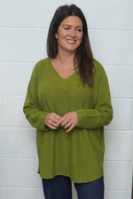 Lynna V-Neck Jumper Olive Olive - Lynna V-Neck Jumper Olive
