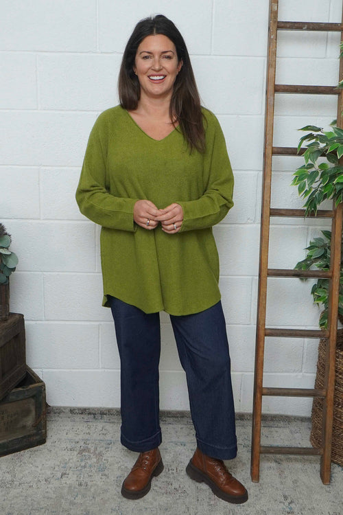 Lynna V-Neck Jumper Olive - Image 3