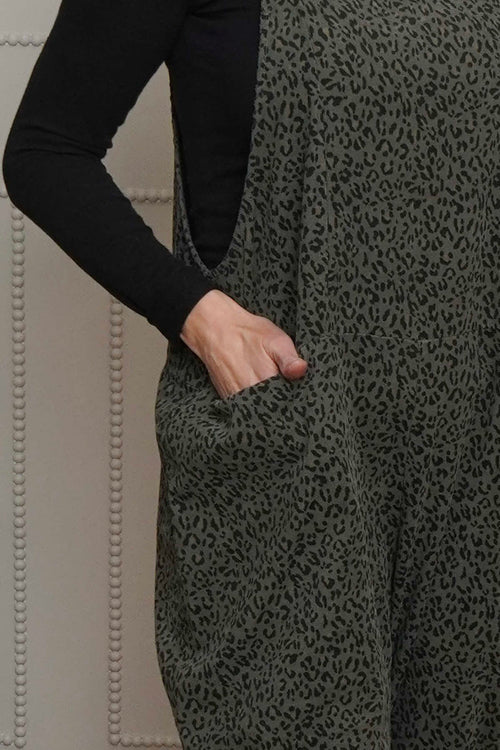 Pabo Leopard Needlecord Dungarees Khaki - Image 3