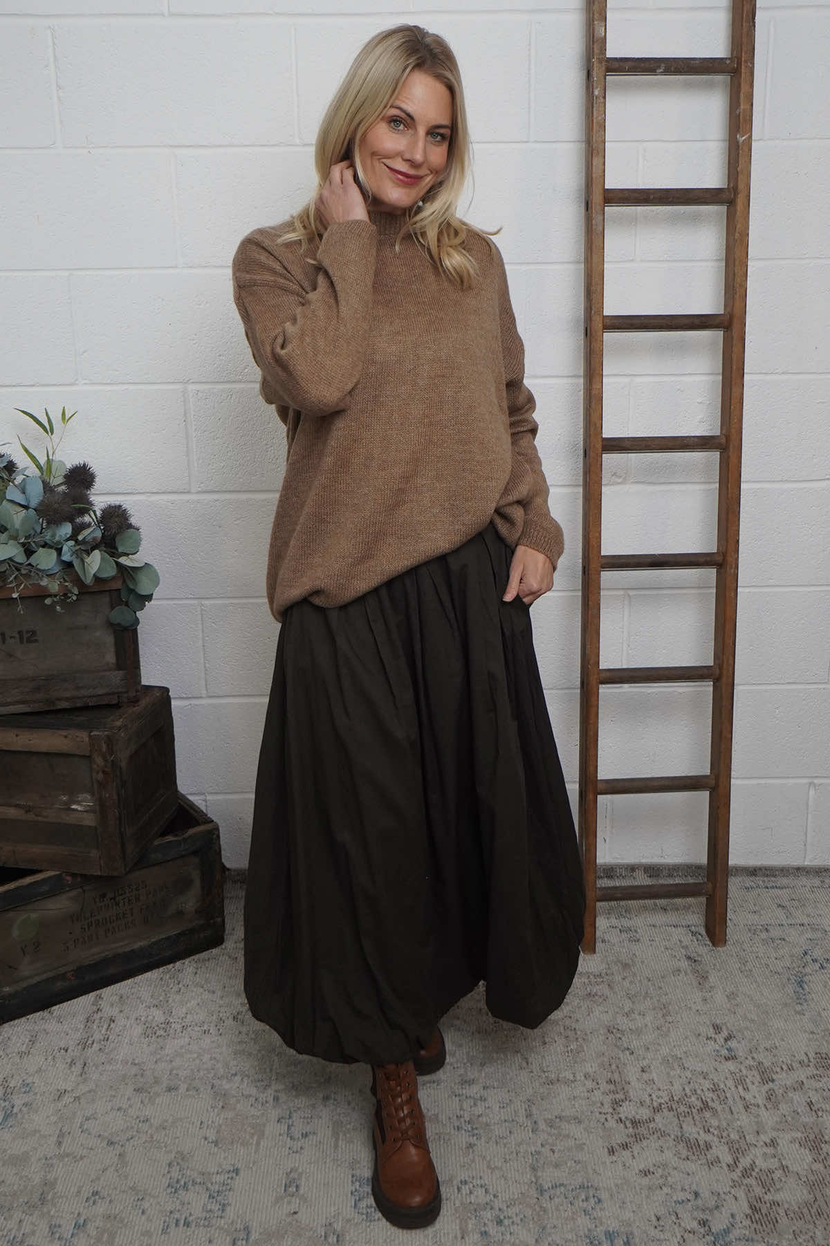 Wilfreda Puffball Cotton Skirt Cocoa