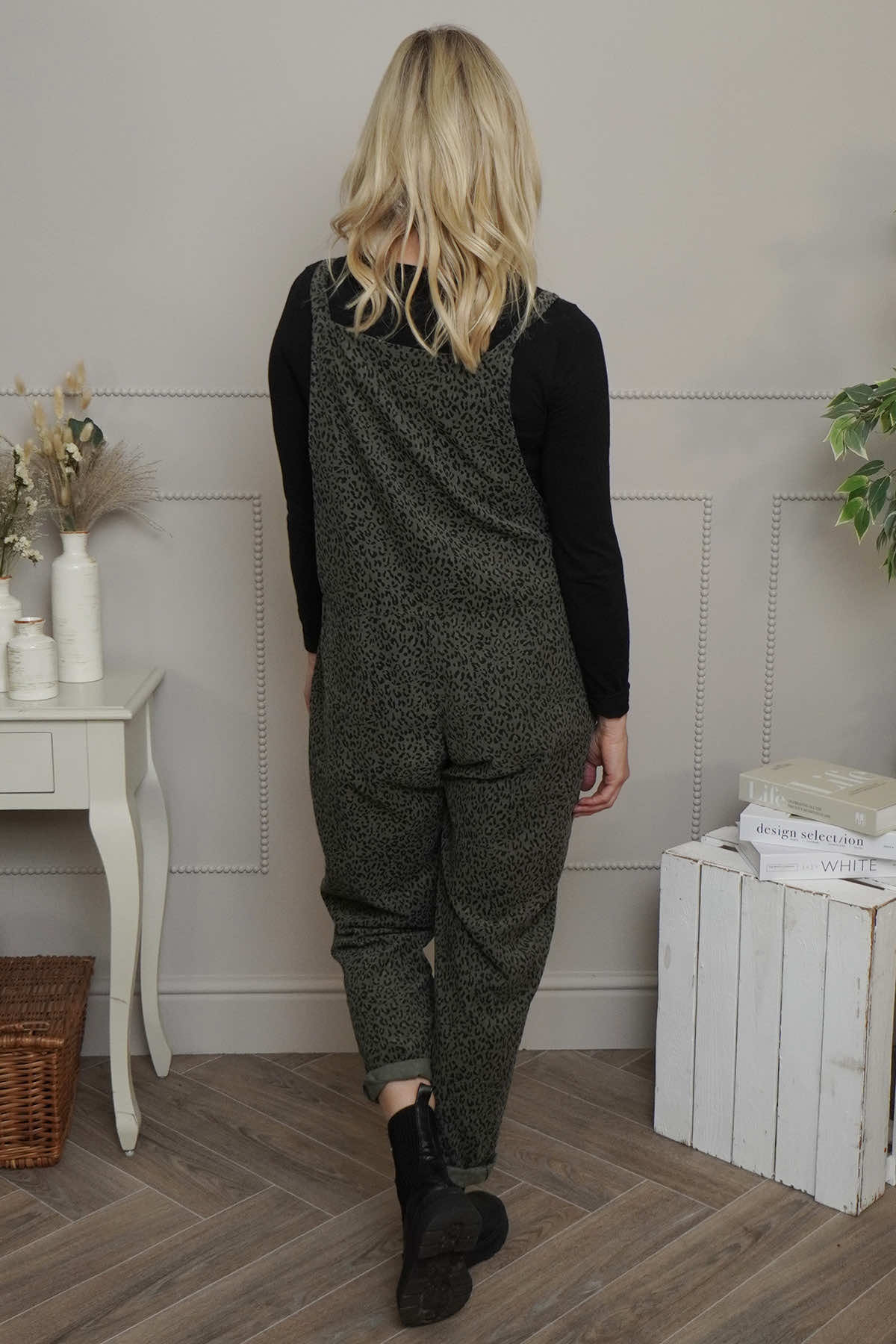 Pabo Leopard Needlecord Dungarees Khaki