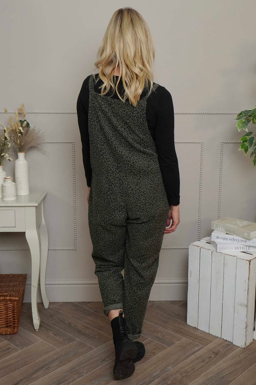 Pabo Leopard Needlecord Dungarees Khaki - Image 4