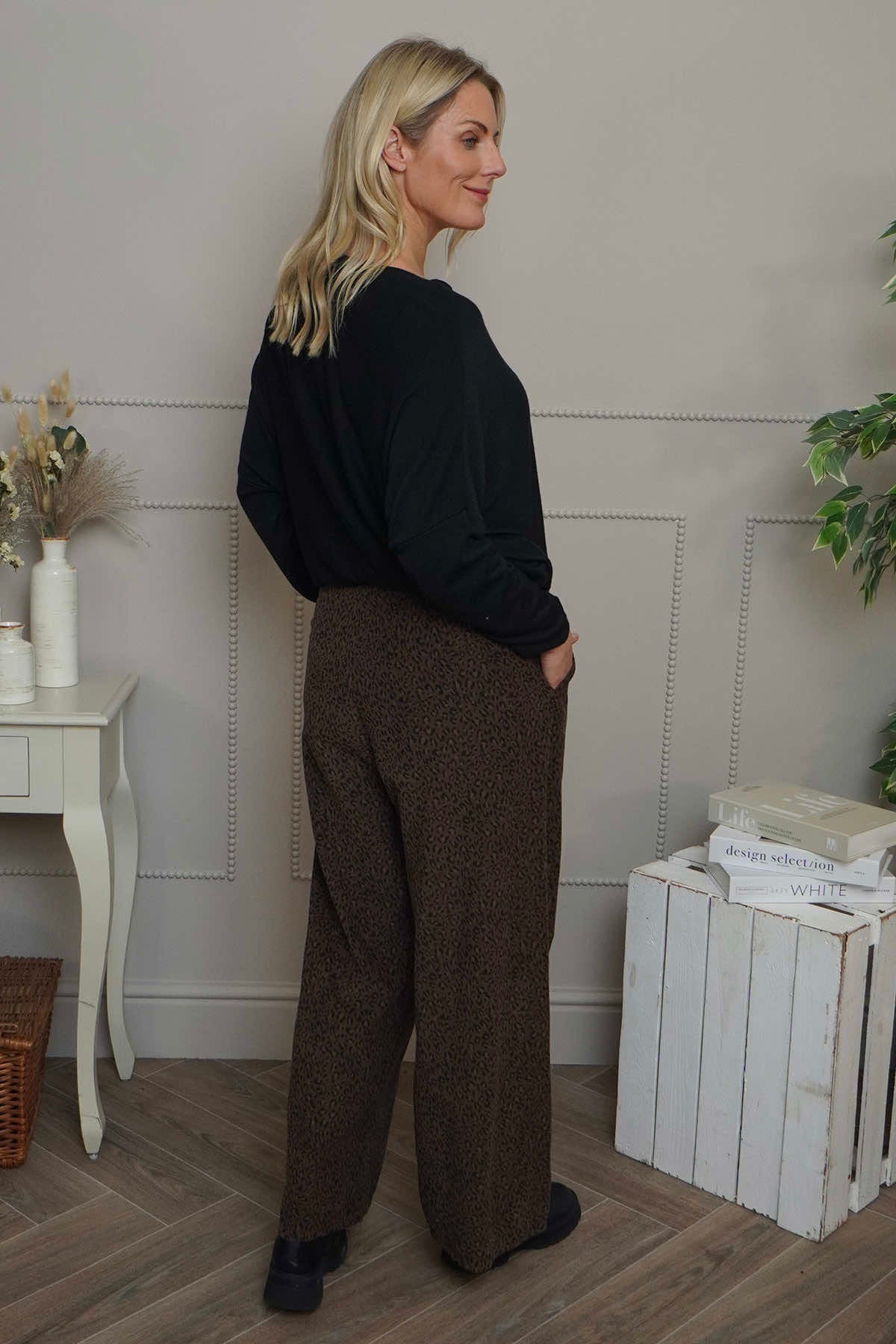 Sidonie Leopard Needlecord Trousers Cocoa