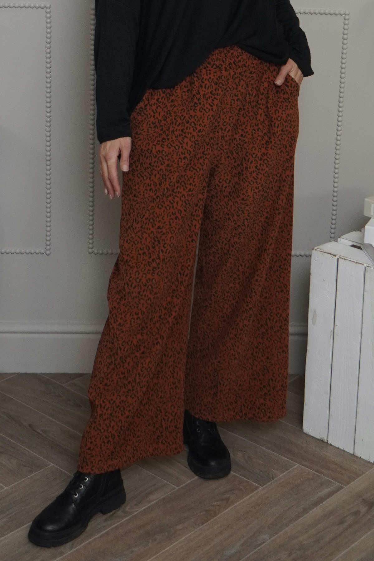 Sidonie Leopard Needlecord Trousers Burnt Orange