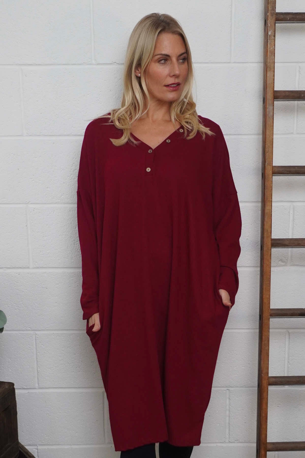 Linzi V-Neck Dress Wine