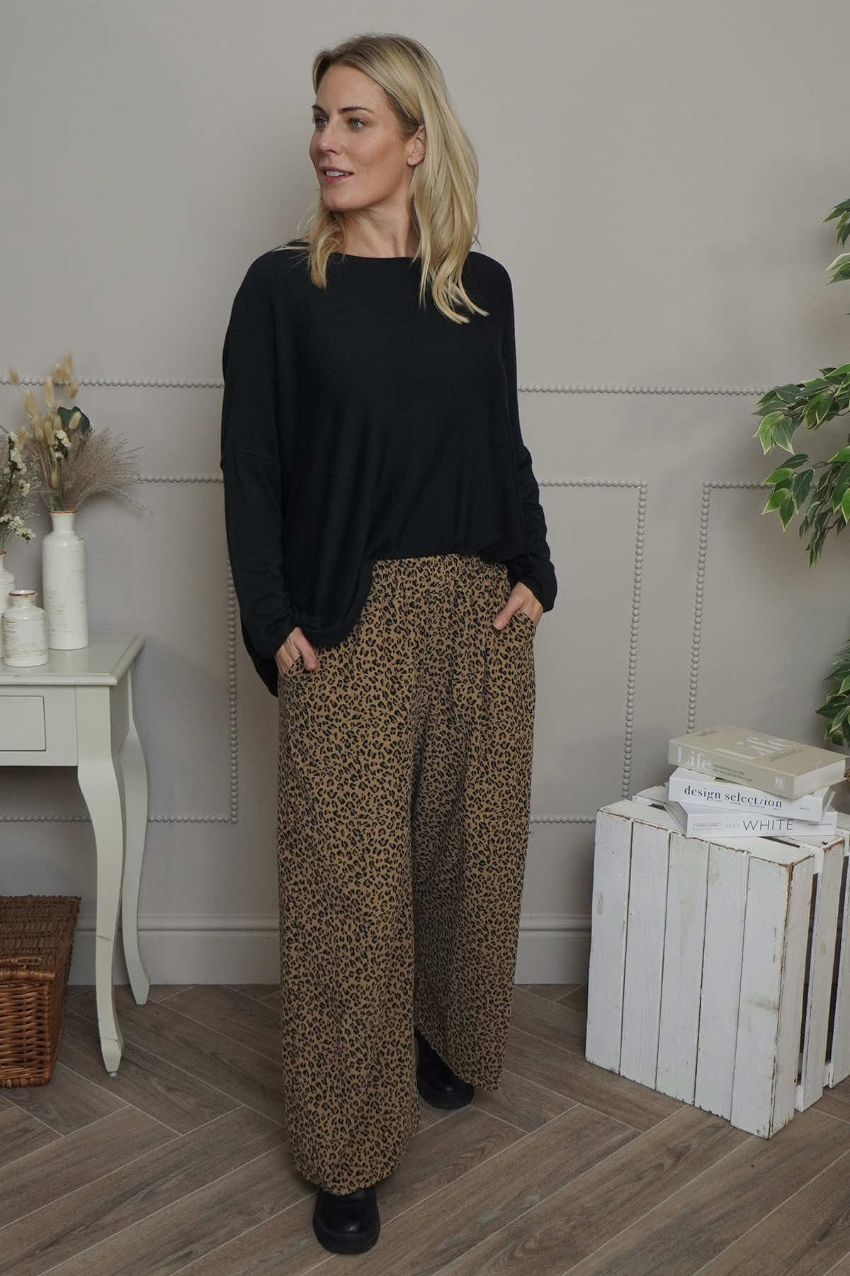 Sidonie Leopard Needlecord Trousers Camel