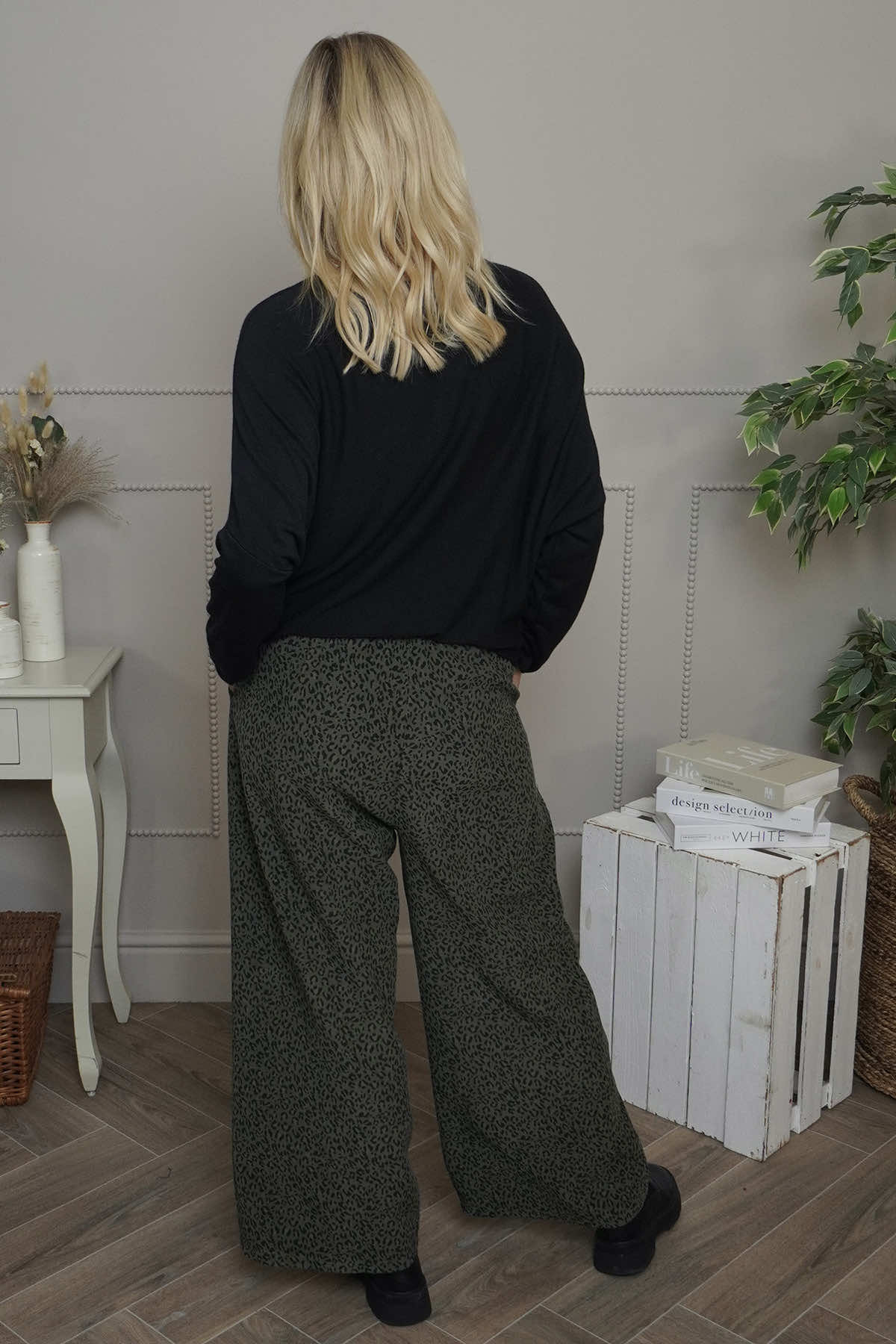 Sidonie Leopard Needlecord Trousers Khaki