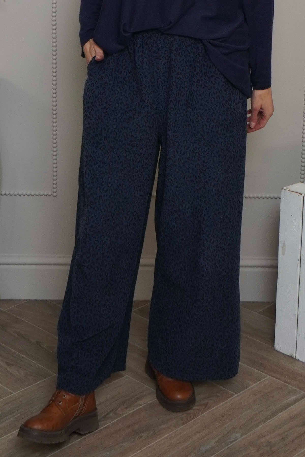Sidonie Leopard Needlecord Trousers Navy
